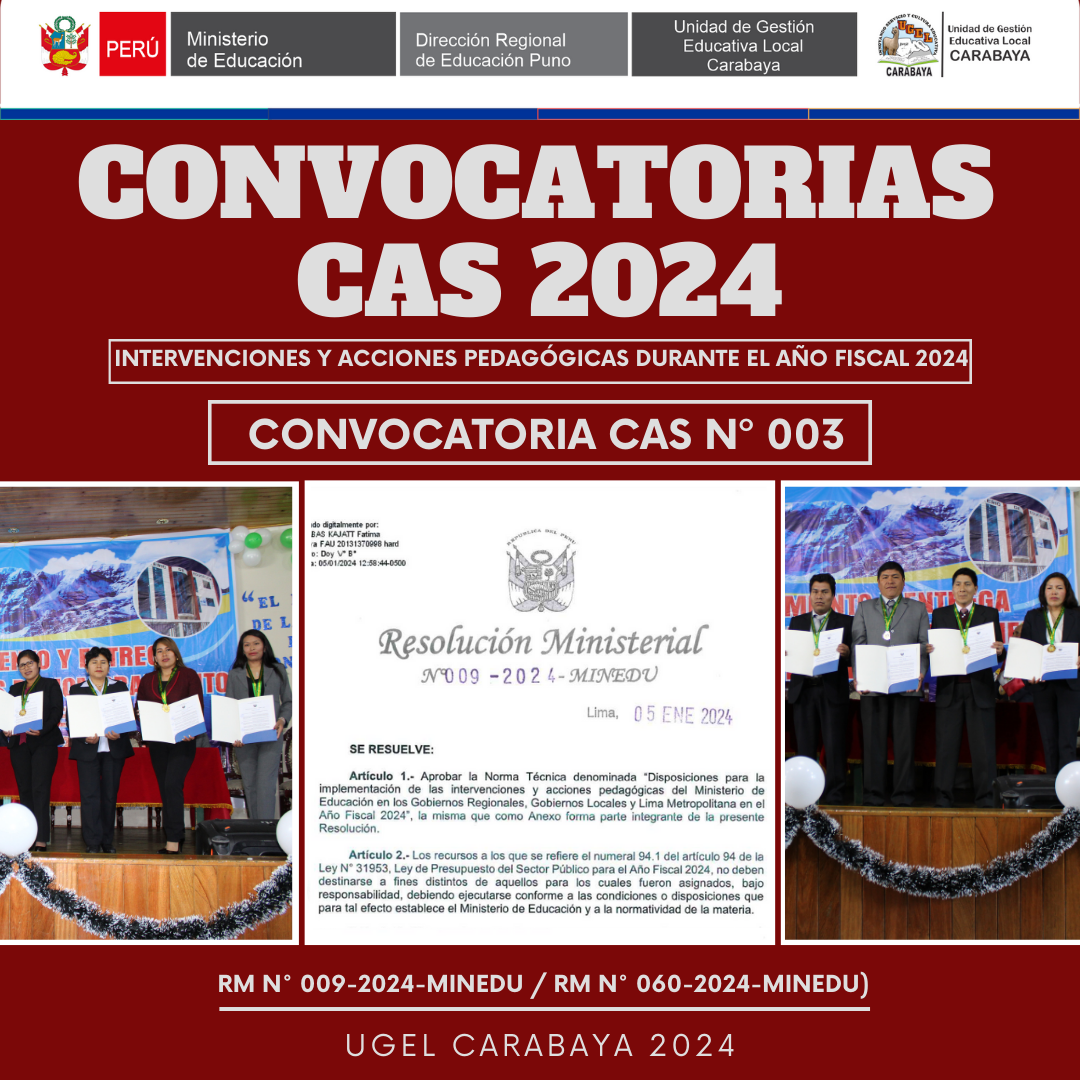 CONVOCATORIA CAS Nº 0032024 CONVOCATORIA PARA LA CONTRATACIÓN